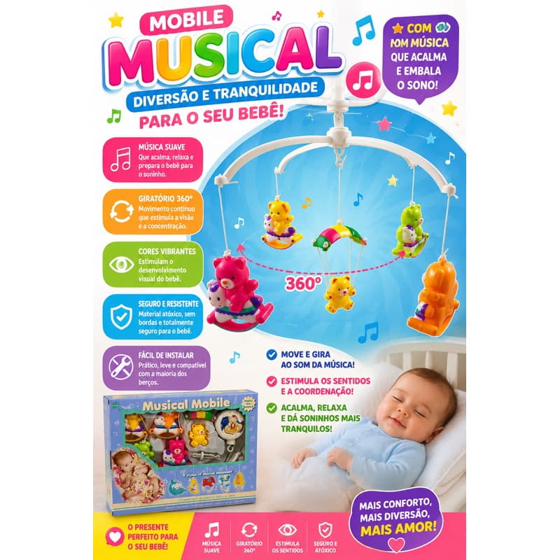 mobile giratorio musical infantil ,  mobile para berço e carrinho