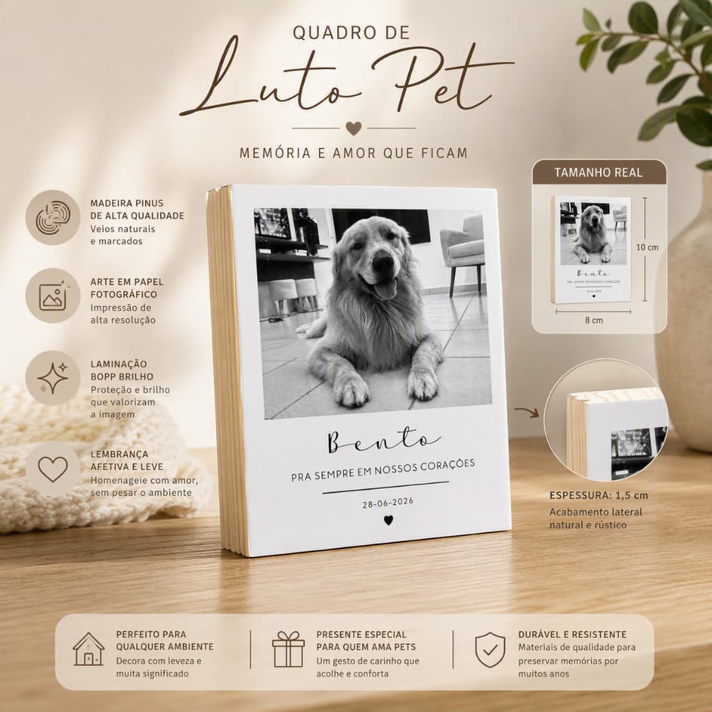 Quadro de Mesa "Pra sempre em nossos corações" Luto Pet Homenagem Cachorro Gato Pássaro