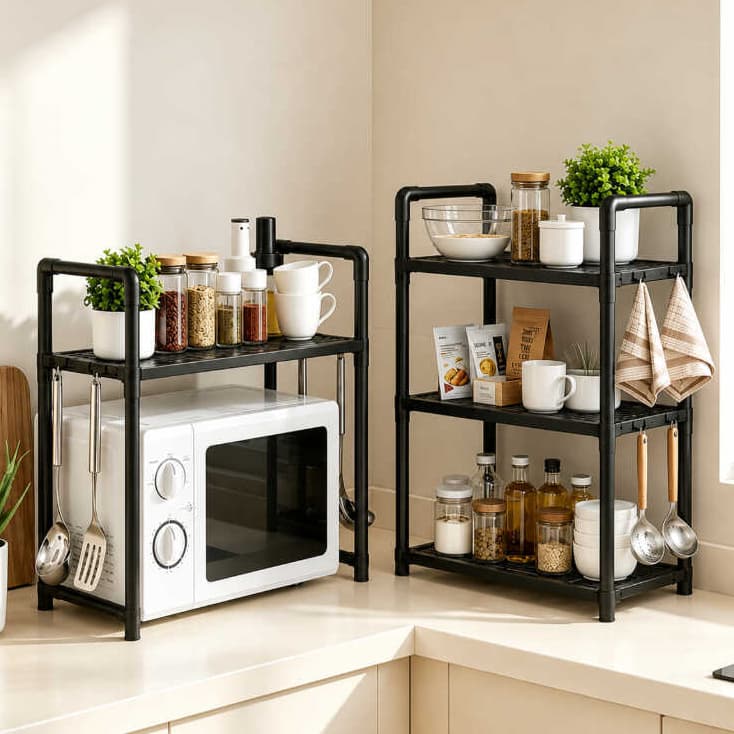 Suporte para Microondas Prateleira 2 Andares Organizador de Cozinha Rack Multiuso para Bancada
