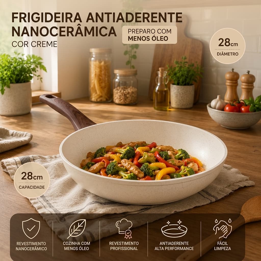 Frigideira Antiaderente Nanocerâmica 28cm – Preparo com Menos Óleo e Revestimento Profissional para Cozinha