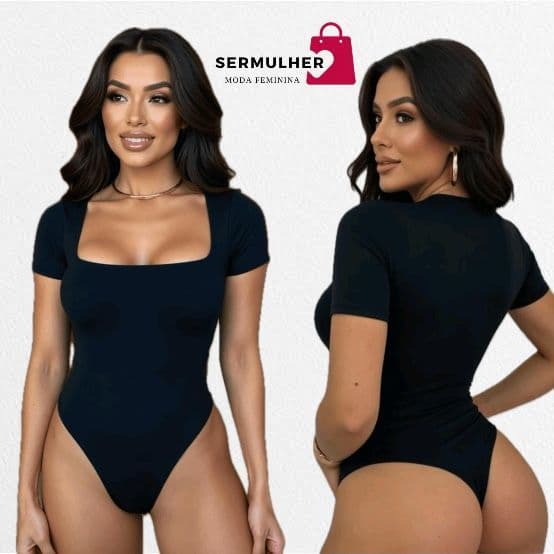 Kit 2 Body Feminino Decote Quadrado Manga Curta Elegante