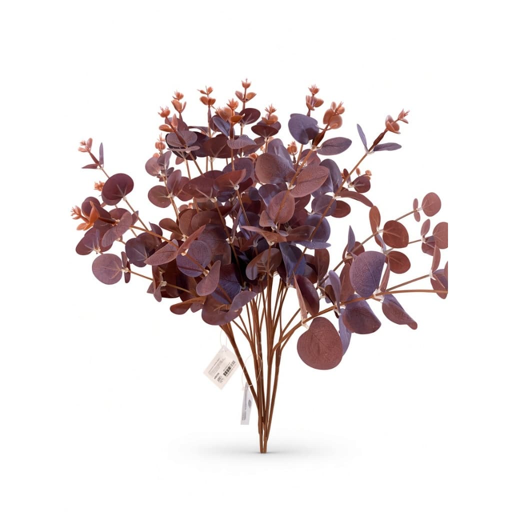 Buquê Plantas Flor de Eucalipto Artificial Laranja e Purpura Outono 48Cm Para Decorações Arranjo