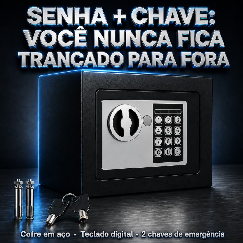 Cofre Digital Eletrônico Senha E Chave Aço E Discreto Seguro
