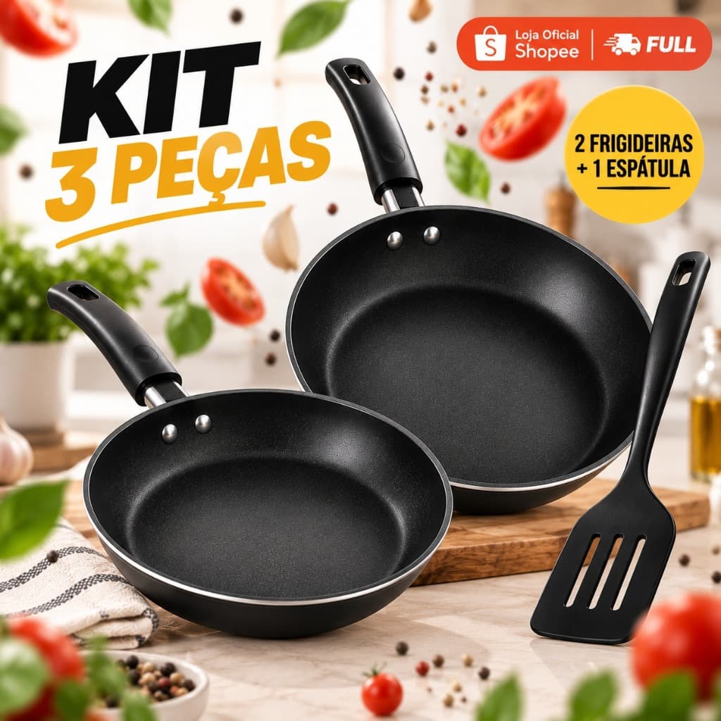 Kit 3 Peças Frigideiras Francesas Antiaderentes 2 Frigideiras + Espátula