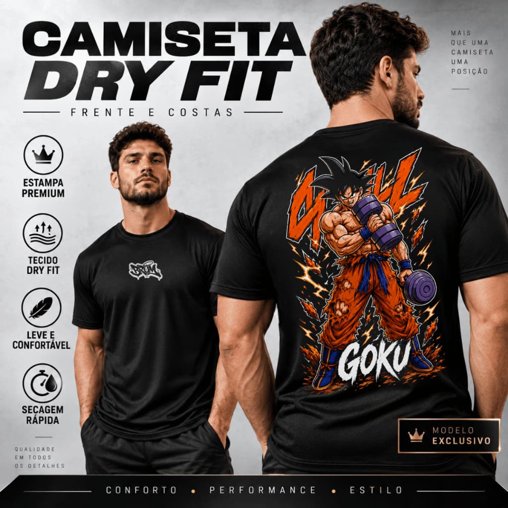 Camiseta Masculina Dry Fit Camisa Esportiva Academia Estampa Goku Majin  Crossfit Corrida Treino