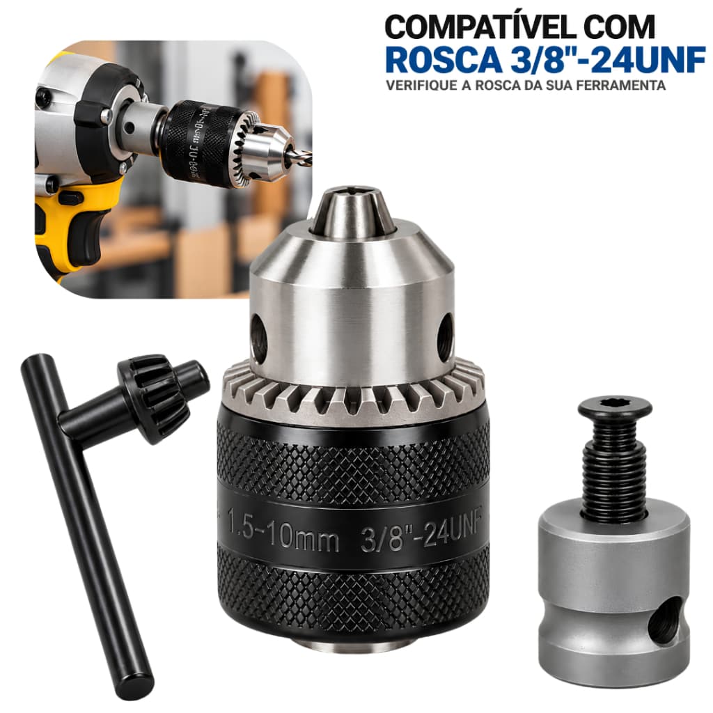 Kit Mandril Adaptador Chave de Impacto 3/8"-24UNF 1,5‑10mm Converte Chave Impacto-LUATEK