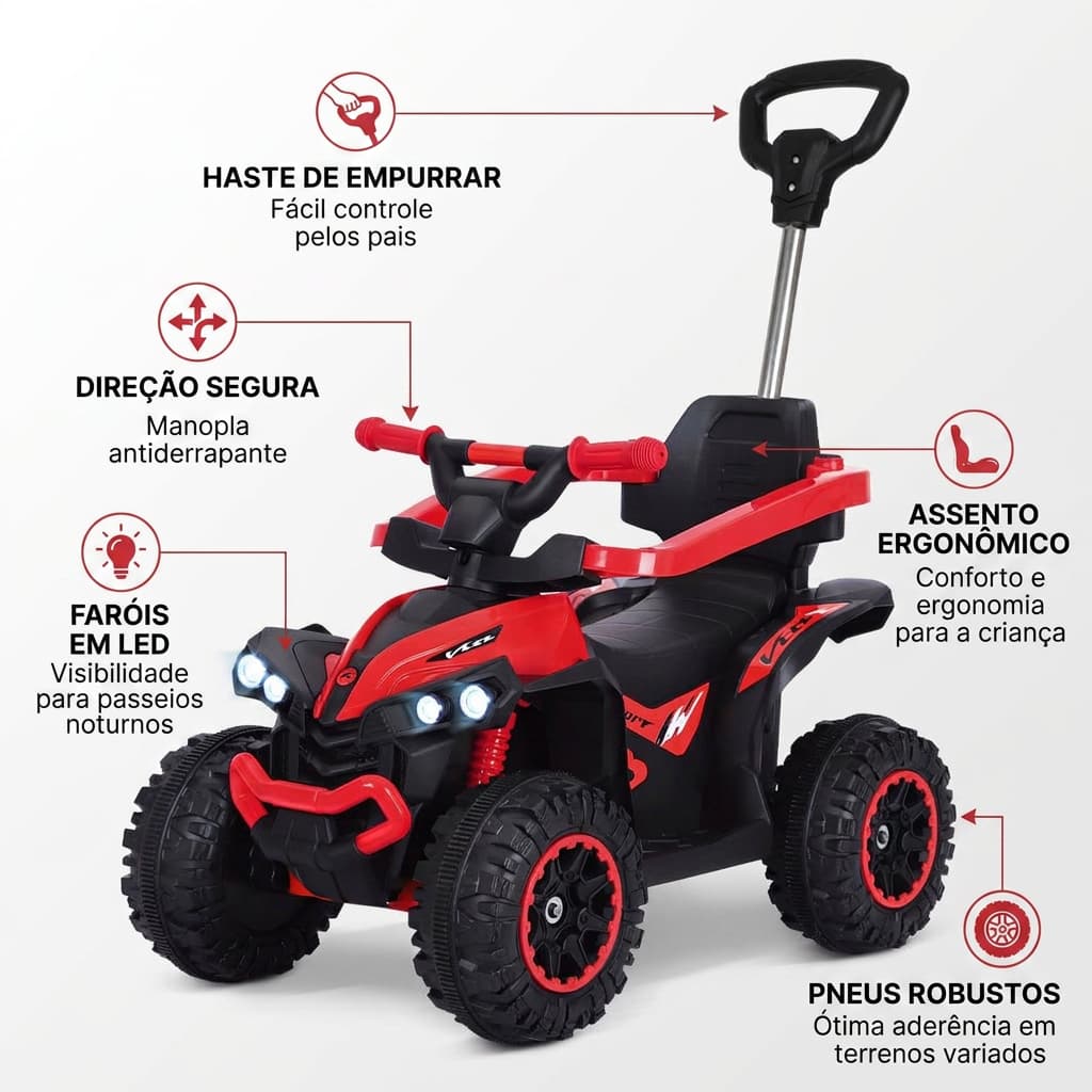Quadriciclo Eletrico Infantil Flash Wheels Vermelho Motor Potente Estrutura Resistente Diversao Exterior