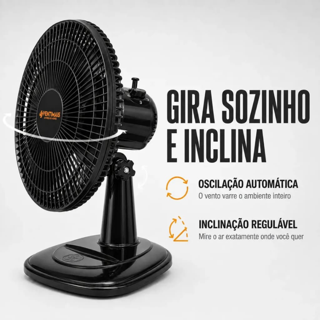 Ventilador de Mesa 30cm com 6 Pás Aerodinâmicas 3 Velocidades 220V - Ventimais