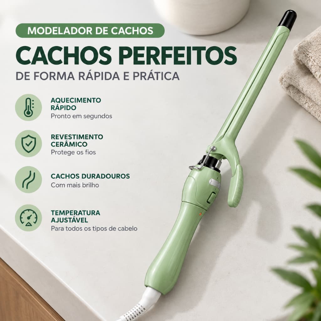 Modelador de Cachos Profissional Bivolt 127V 220V 9MM Babyliss Cachos Finos Íons Negativos Aquecimento Rápido Cerâmica