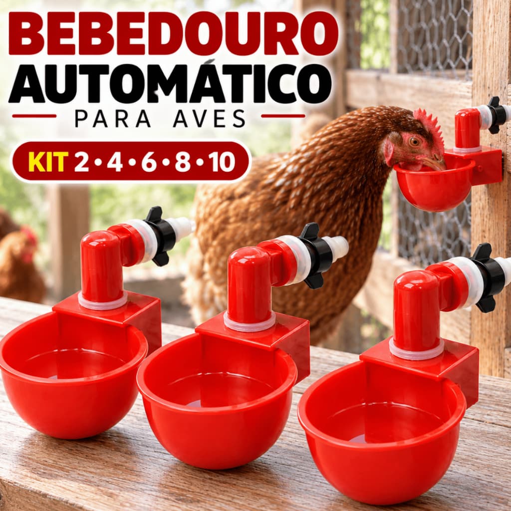 Bebedouro Automático Para Aves Galinha Codorna Frango Pintinho Pato Copinho Vermelho Kit 2 a 10
