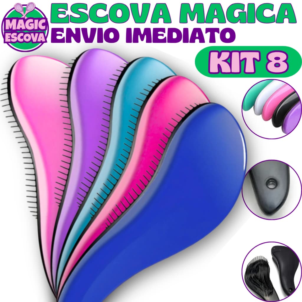 Kit 8 - Escovas Mágicas pra Cabelo - Anti Frizz - Para desembaraçar Cabelo - Escova De cabelo