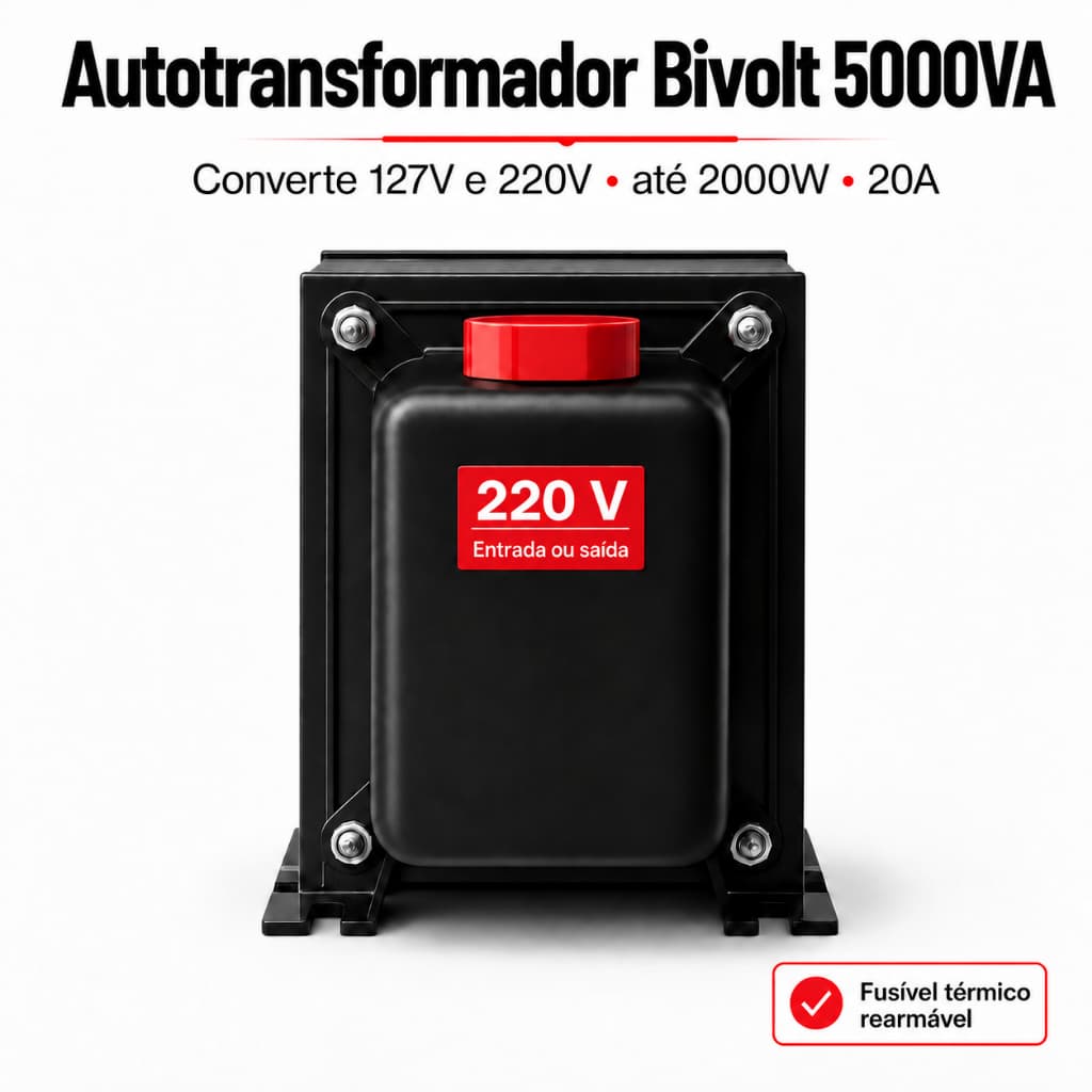 Auto Transformador 5000VA Tomadas Bivolt de 110v para 220v Ar Condicionado 12000BTUS Geladeira Slim Premium Force Line