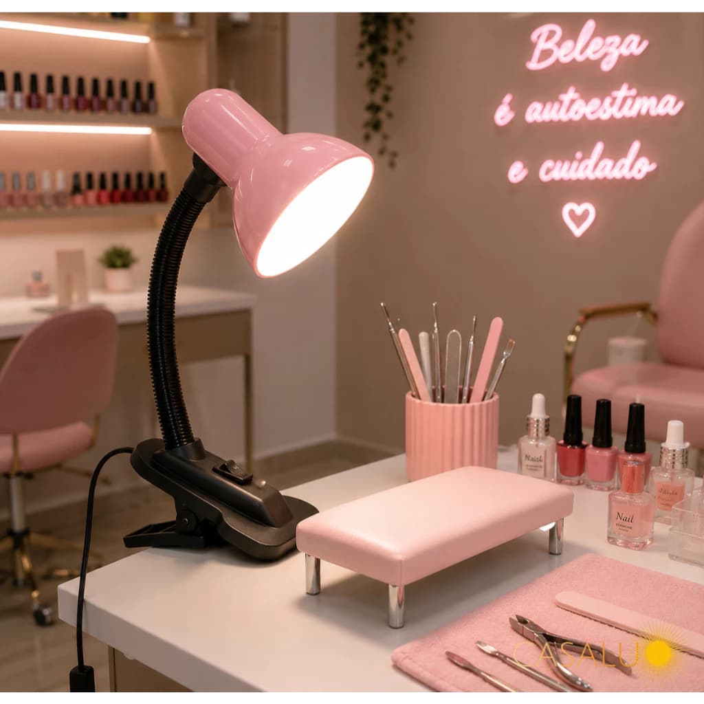 Luminaria Abajur Articulavel Com Garra Presilha Bivolt Quarto Escritorio Leitura Salao Manicure E27