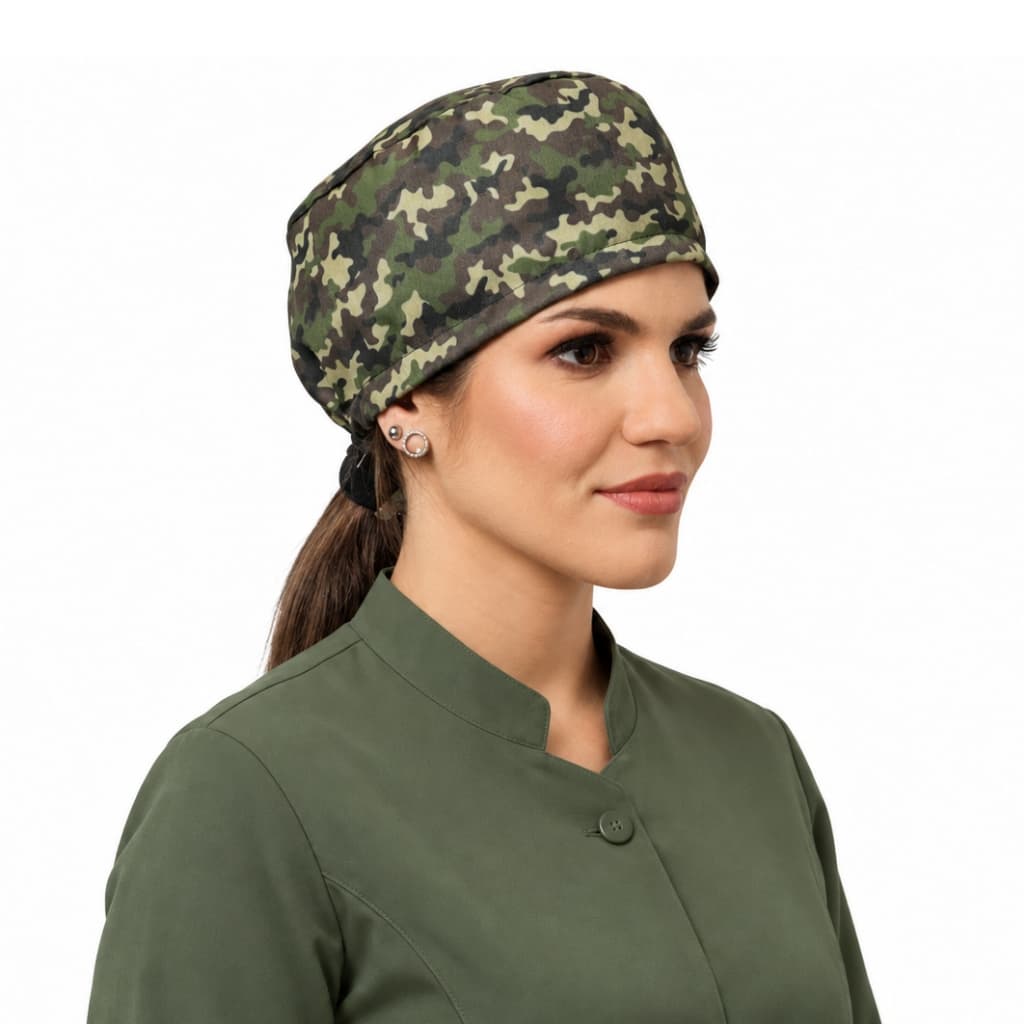 Touca Gorro Bandana Tecido Hospitalar Enfermagem Medico Toca Camuflada Verde