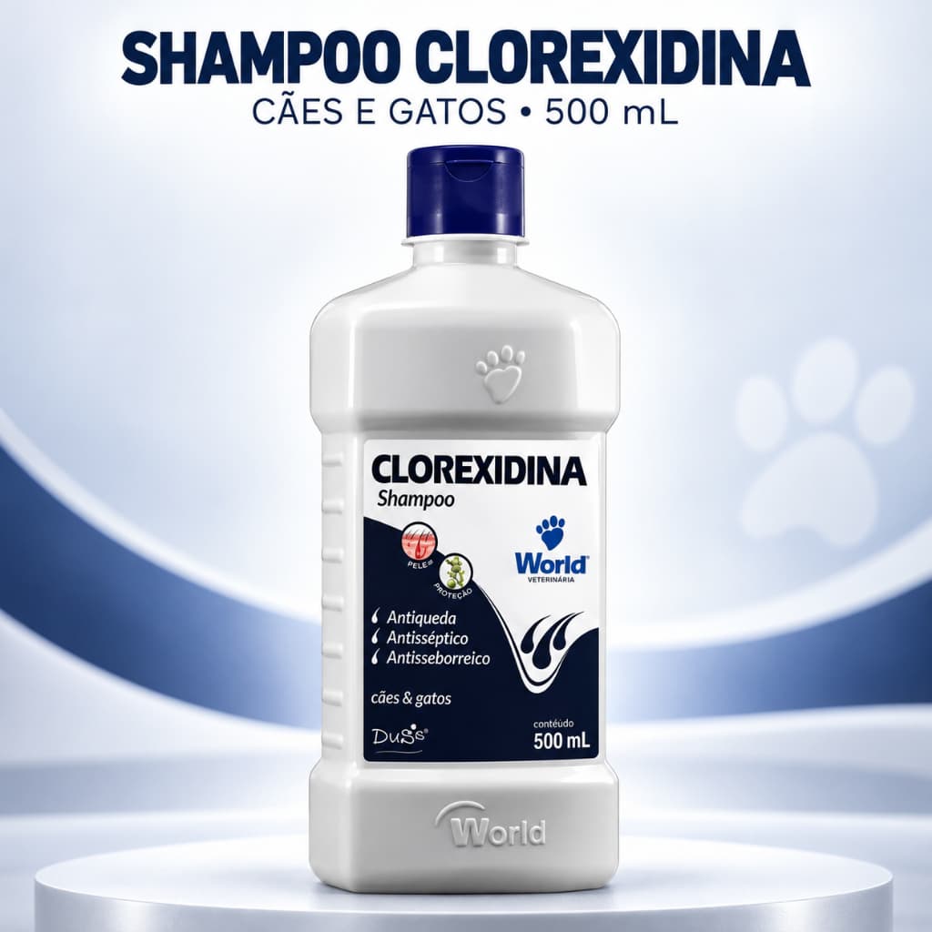 Shampoo Clorexidina World Cães e Gatos 500ml Antisséptico Antiqueda Antisseborreico
