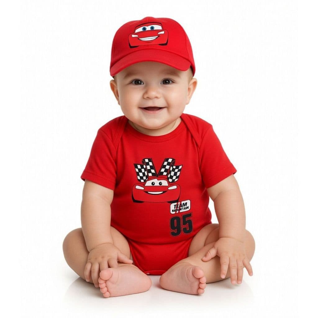 Body Bebe Fantasia Relâmpago Mcqueen Carros Disney Mesversário Personagens Menino Luxo Divertido