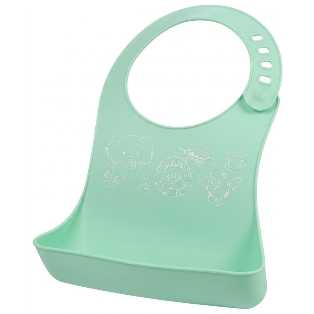 Babador De Silicone Bebê Impermeável Migalhas Infantil Animais Verde