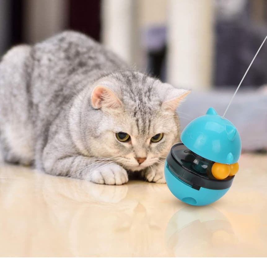 Brinquedo Interativo Com Bolinha Gato e  Cachorro  Dispenser de Ração Petisco Pet