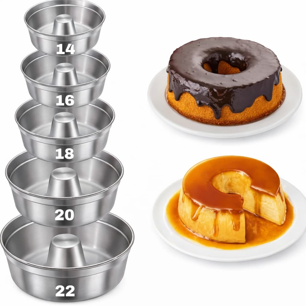 Kit 5 Forma De Bolo N-14-16-18-20-22 Pudim padaria Redonda de aluminio com furo assadeira