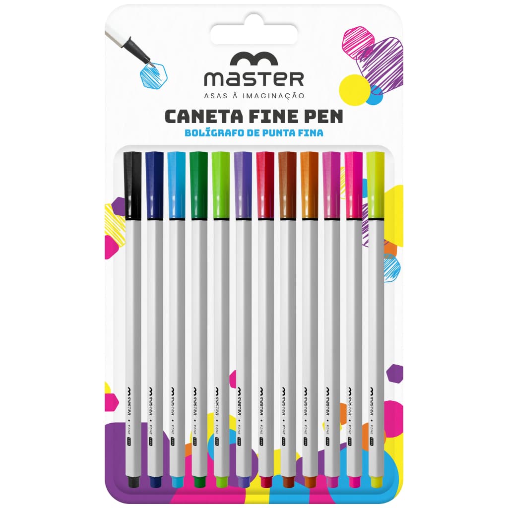 Caneta Ponta Fina 0.4mm Kit 12 Cores Master – Caneta Colorida para Planner, Desenho, Escrita e Escola