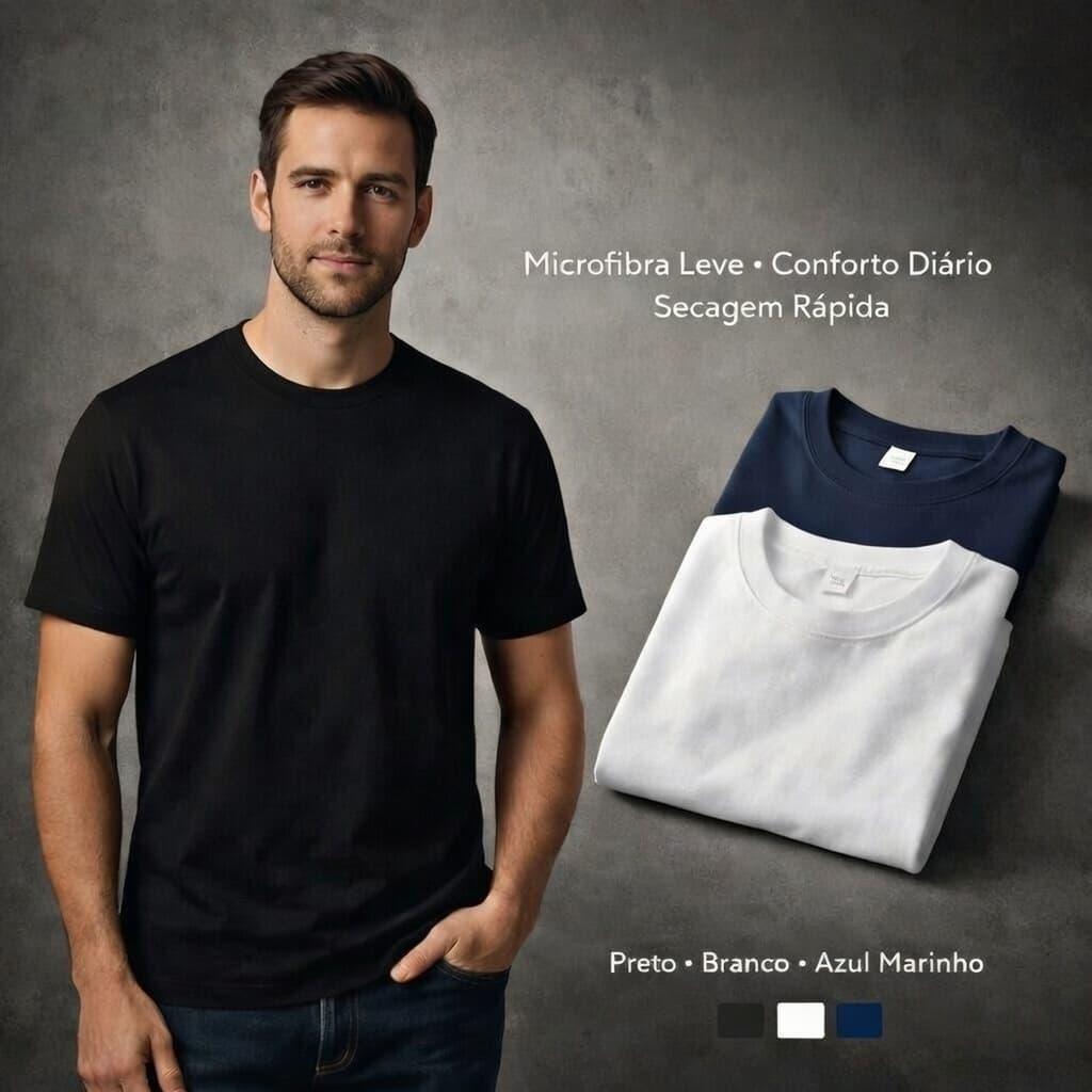 Camiseta Lisa Masculina Básica Tradicional Poliéster 3 Cores