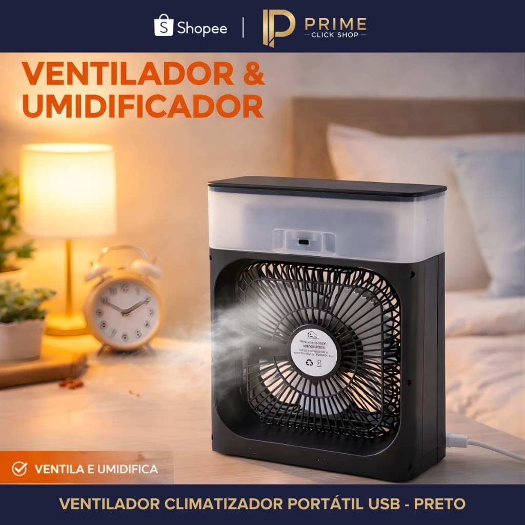 Ventilador Climatizador Portátil USB Umidificador De Ar Mesa Escritório Quarto Névoa Silencioso ❄️