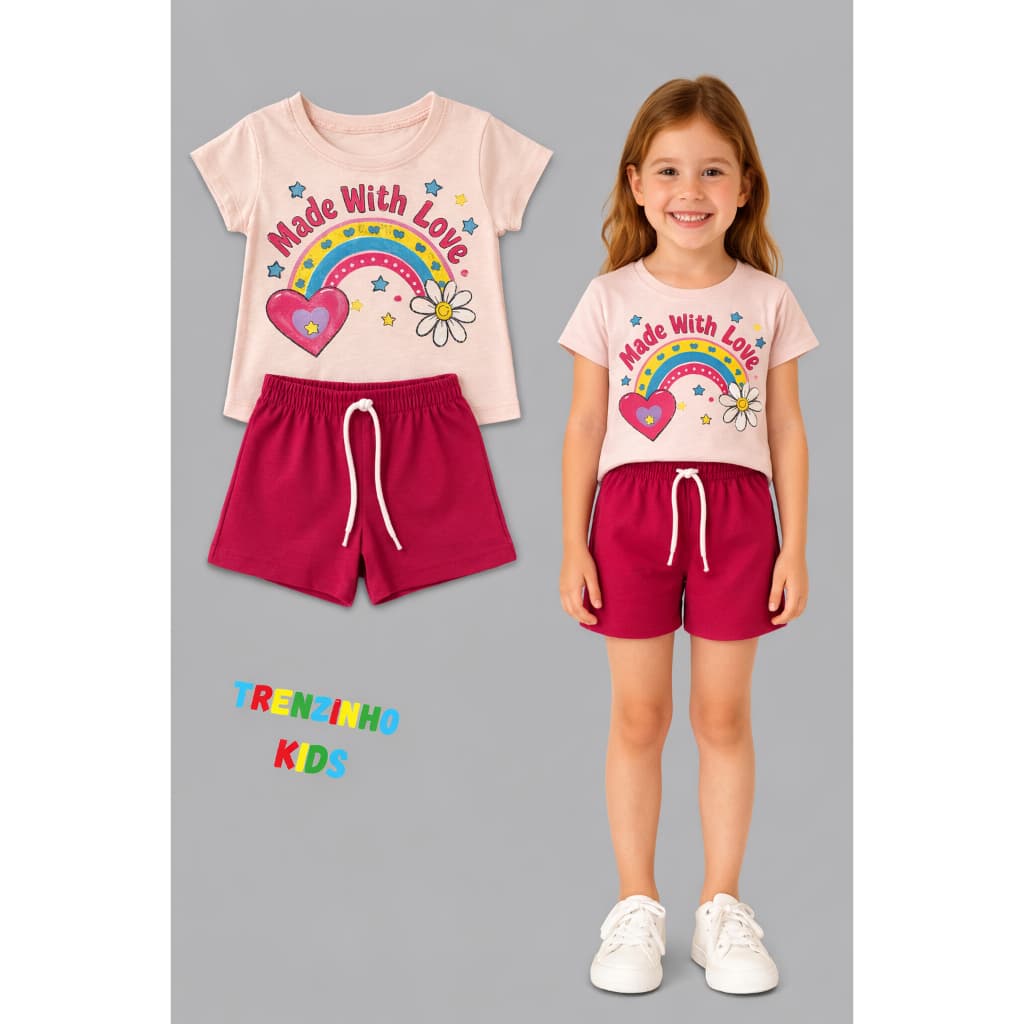 Conjunto Infantil Feminino Camiseta + Bermuda Estampado Conforto Verão Tam 4 ao 8 Anos - sortidas
