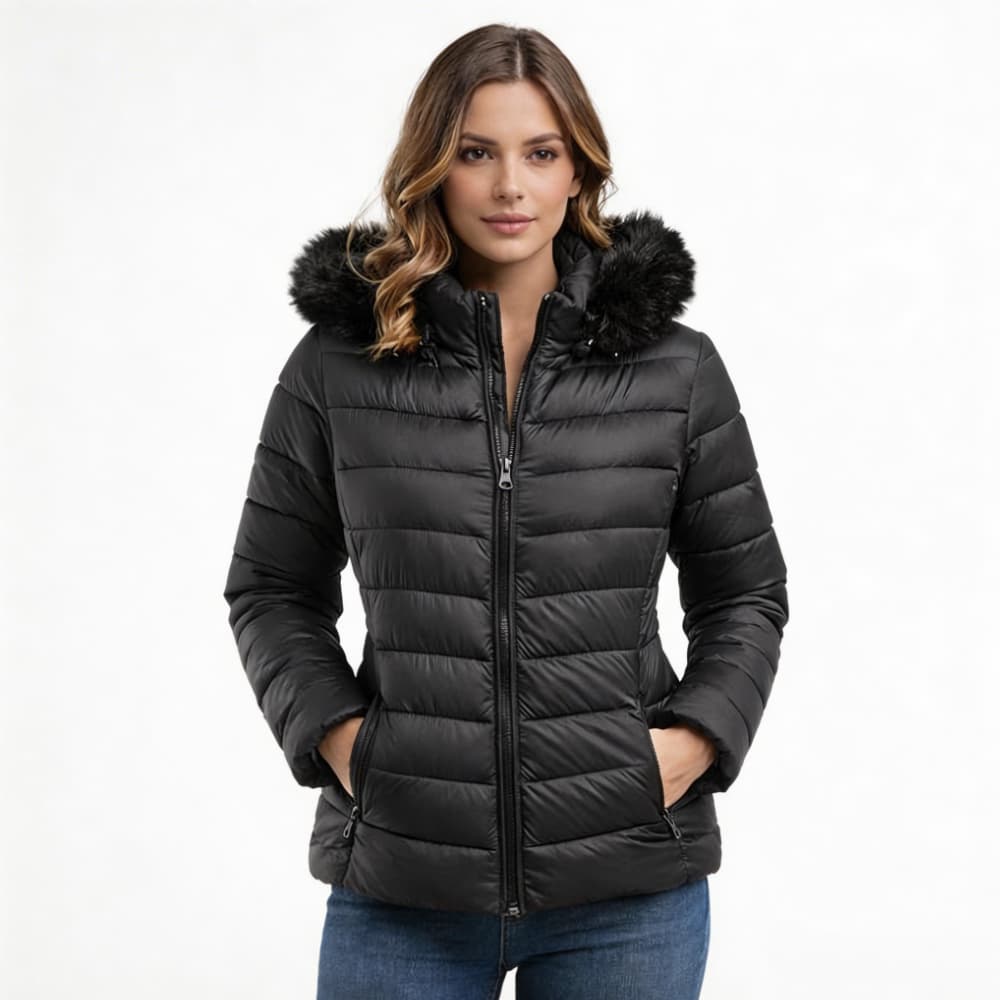 Jaqueta Puffer Feminina Bobojaco Nylon Inverno Capuz Pelinho Luxo
