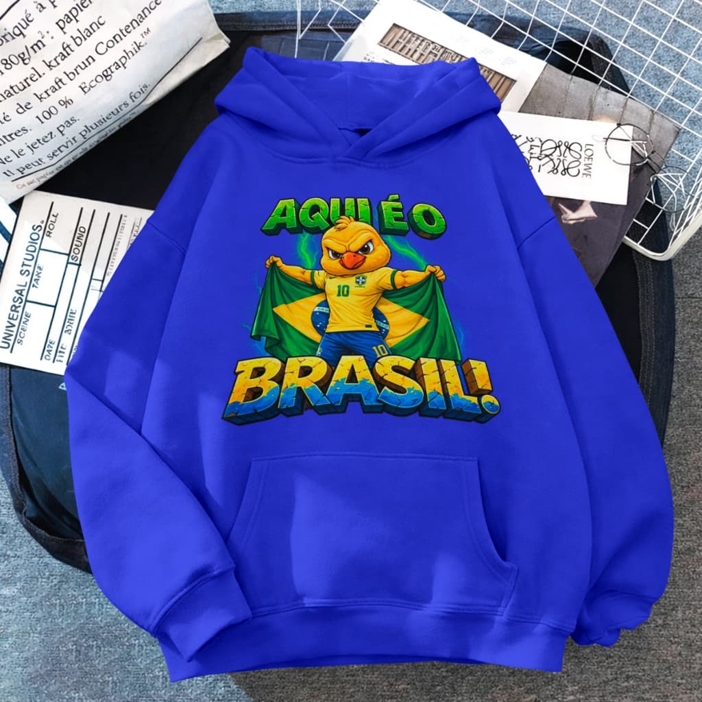 Casaco Moletom Aqui é Brasil Blusa de Frio Estampada Copa do Mundo Algodão