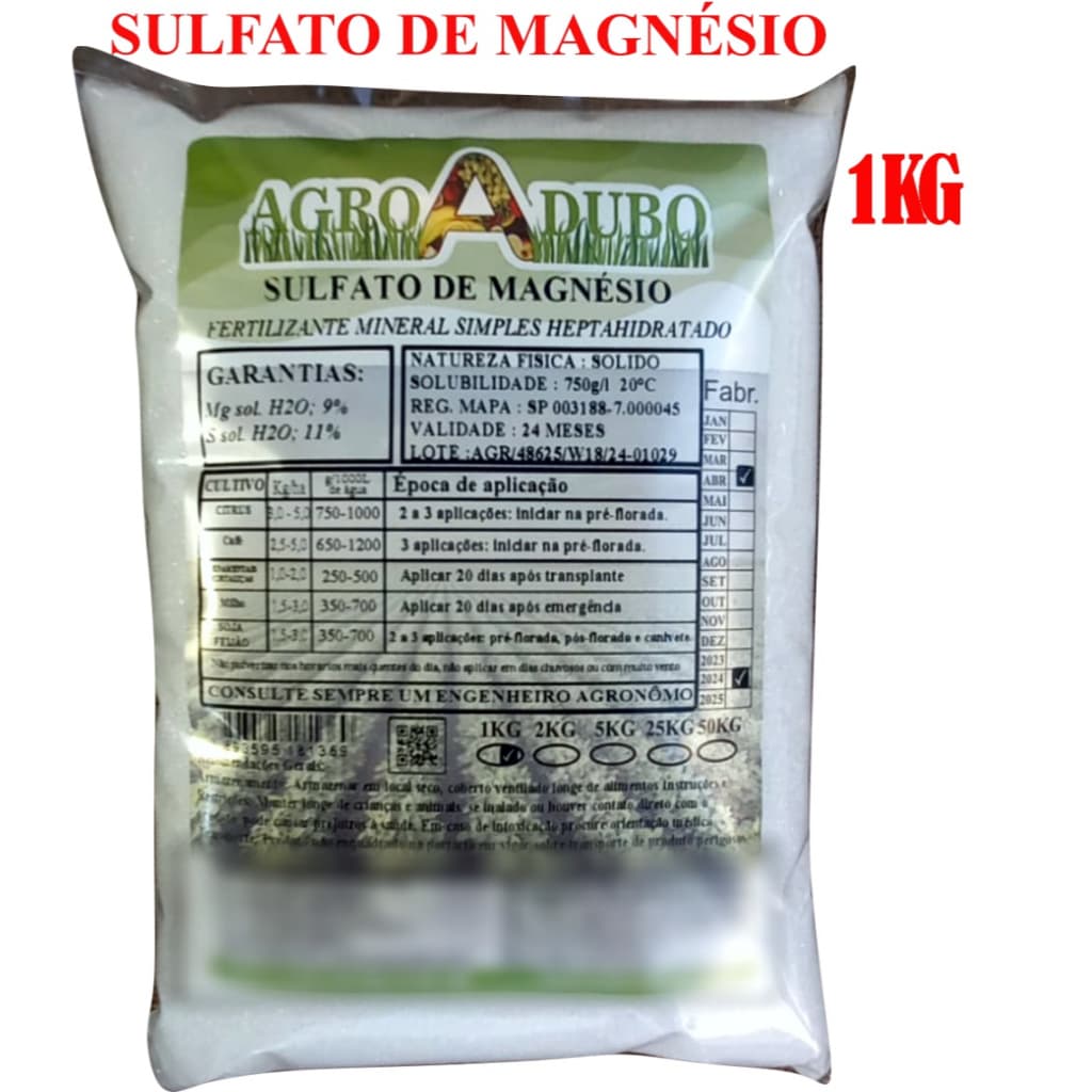 Fertilizante Sulfato De Magnésio 1kg Adubo Ferti Hidroponia