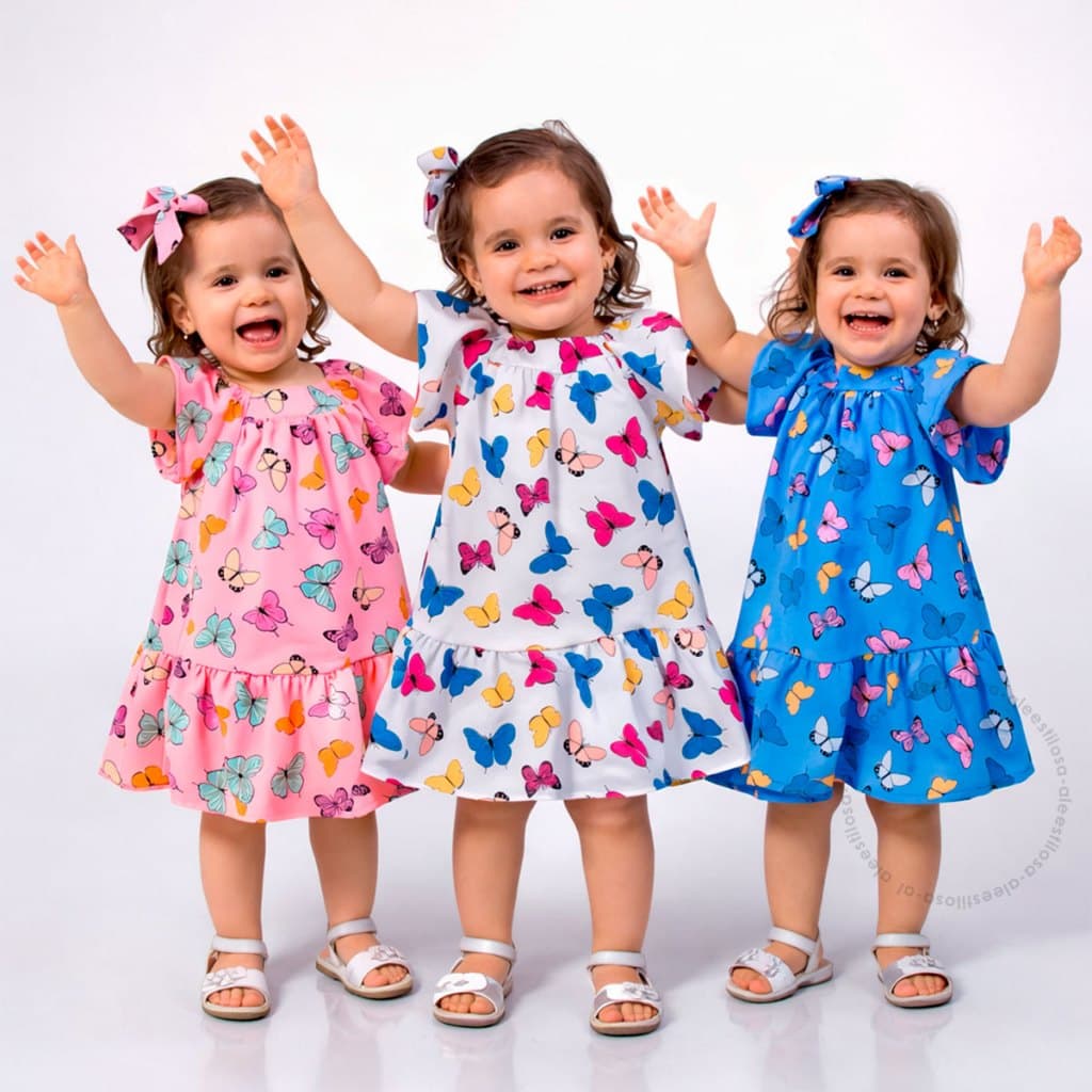 Vestido Infantil Baby Estampado Borboleta Menina Casual Dia Dia Bloguerinha Crepinho Festa