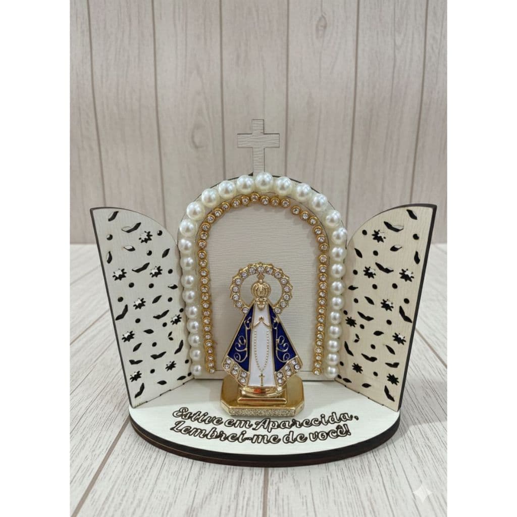 Capela Nossa Senhora Aparecida com Pérolas  – Lembrança Religiosa para Presente Marrom ou Branca