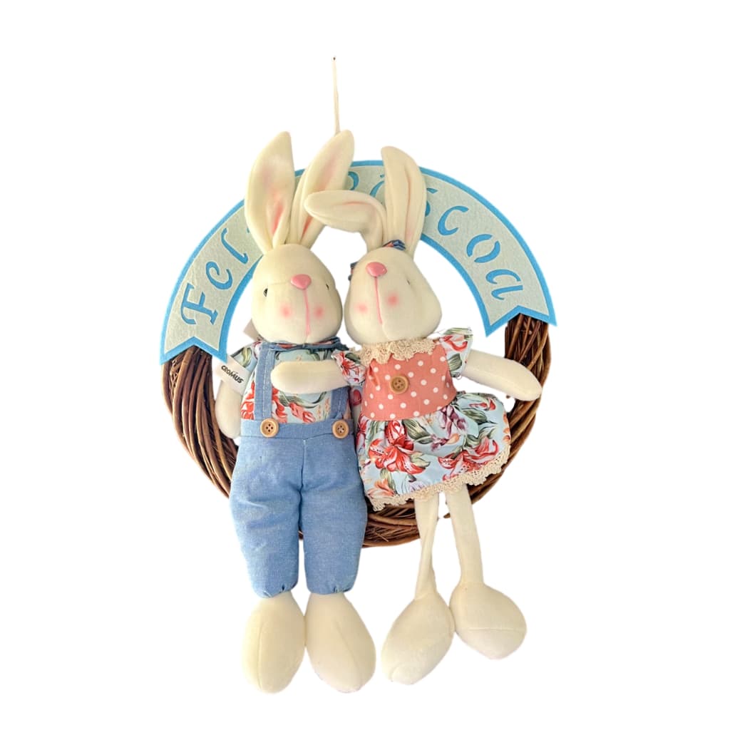 Guirlanda Decorativa de Páscoa com Coelhos Feliz Páscoa