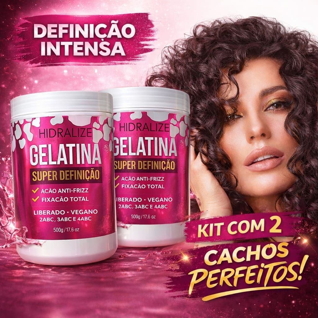 Kit 2 GELATINAS CAPILAR HIDRALIZE – SUPER DEFINIÇÃO PROFISSIONAL 500ml