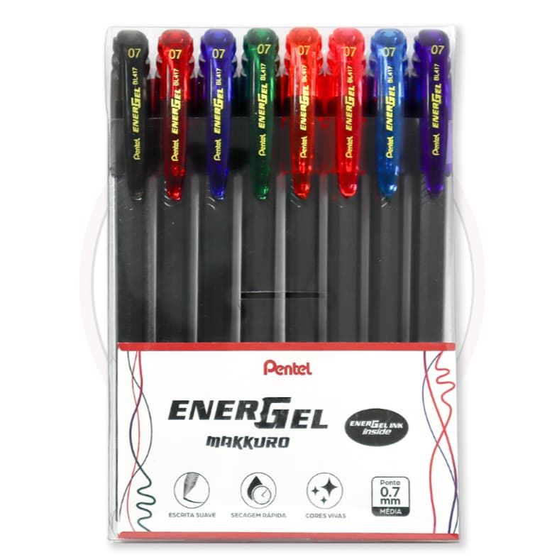 Caneta Gel EnerGel Makkuro 0.7mm Pentel – Blister 8 UN
