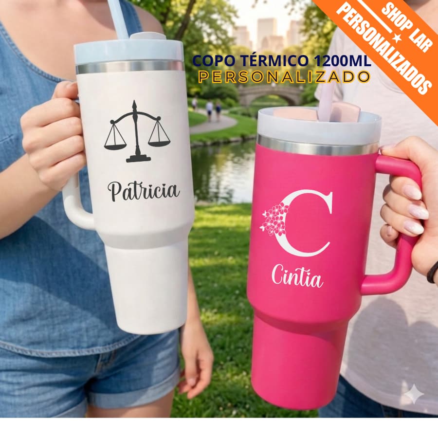 Copo 1200ml  Garrafa Térmica Inox  com Canudo Personalizada