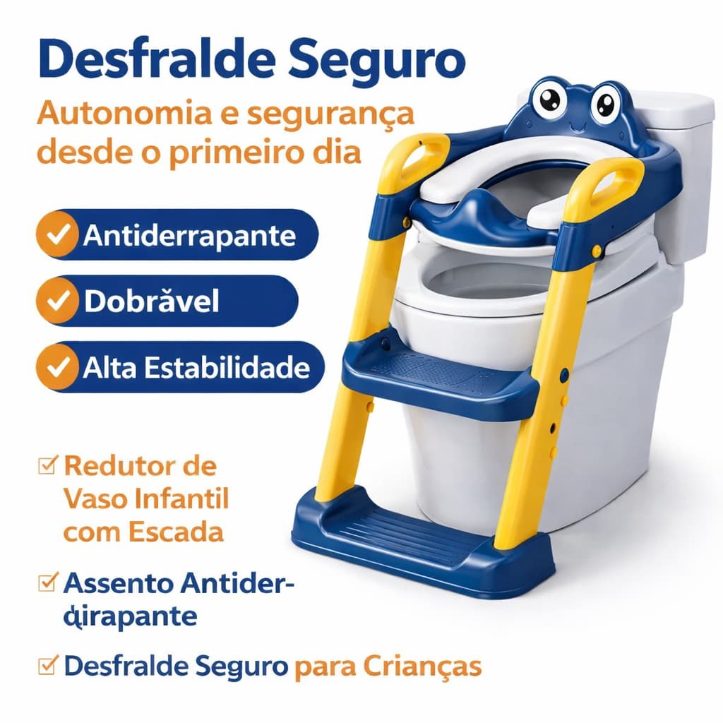 Redutor de Vaso Infantil com Escada Rosa Antiderrapante Dobrável para Desfralde Seguro
