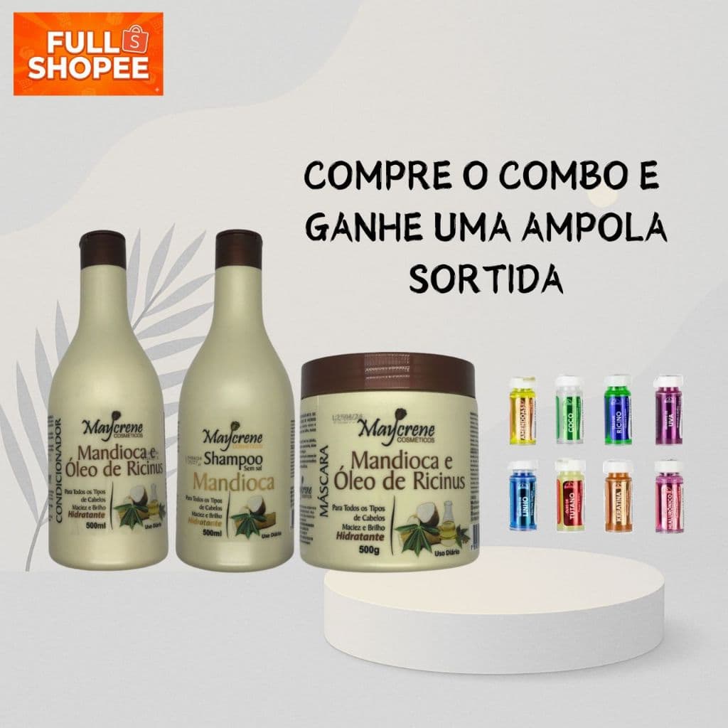 Kit Mandioca Maycrene - Shampoo, Condicionador e Máscara para Nutrição e Reparação dos Fios - Completo e Poderoso
