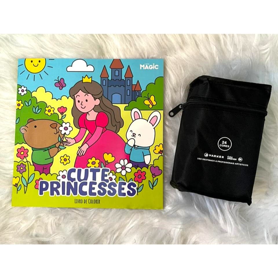 Kit Colorir Infantil 24 Cores + 2 Cadernos Desenho Presente Criativo