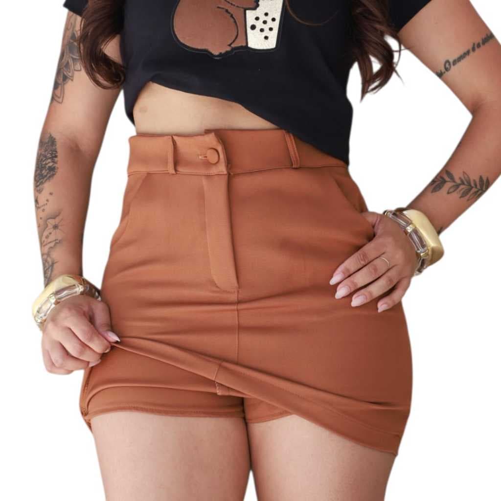 short saia Alfaiataria Feminina Elegante e confortável cintura alta com botão
