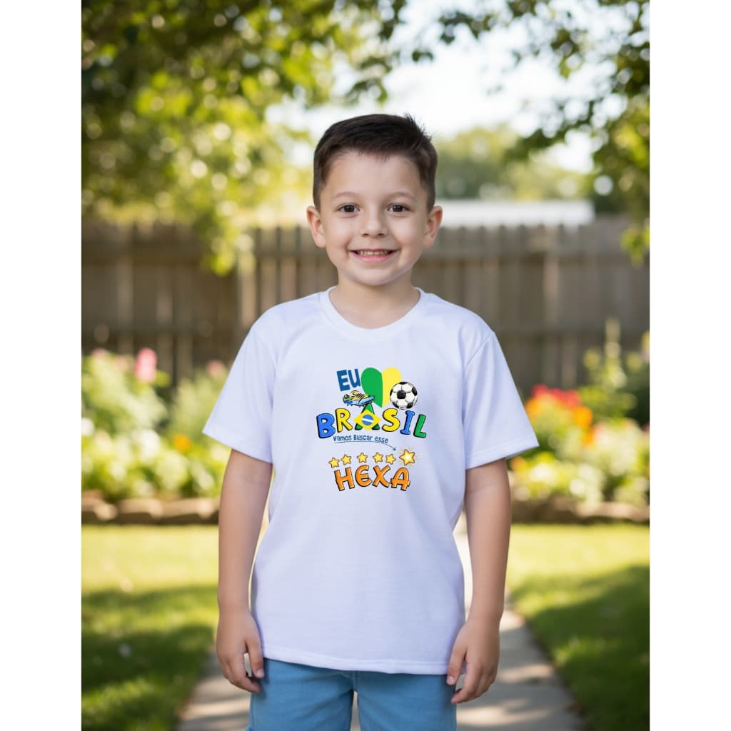 CAMISETA INFANTIL MENINO MENINA BRASIL HEXA VEM COPA DO MUNDO 2026