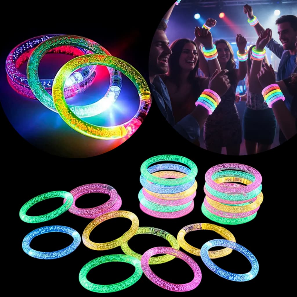 KIT Pulseira Bracelete de Led Neon Luzes Pisca Acrílico Coloridos