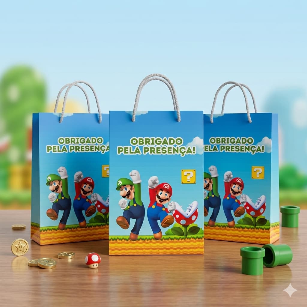 SUPER MARIO E LUIGI Sacolinha P Sacola Surpresa Lembrancinha para Festa