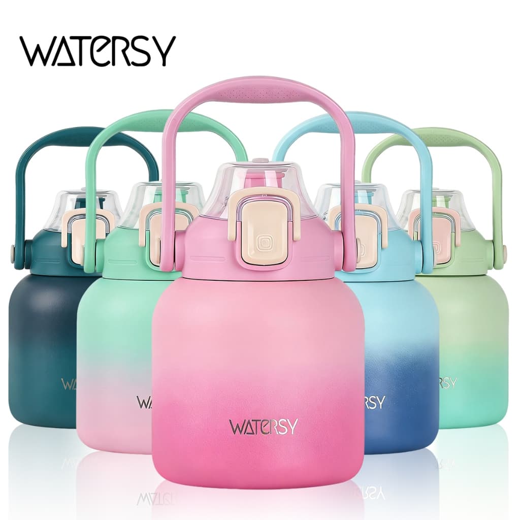 WATERSY Garrafa Térmica 800ml copo térmico fofas com canudo dupla inox Quente Frio Grande Capacidade