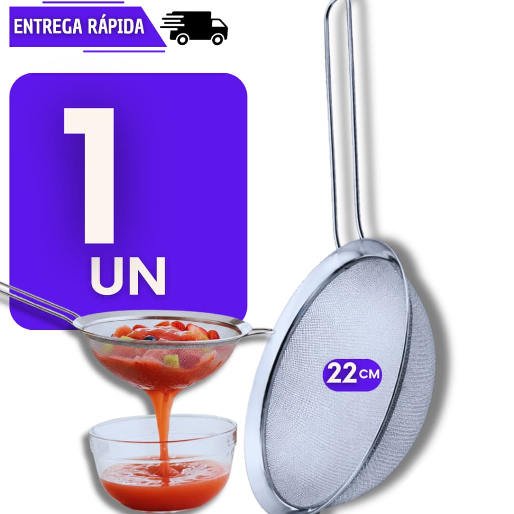 1 Peneiras Aço Inox 22/8 cm Para Coador Alimentos Utensilios de Cozinha Peneira Inoxidavel