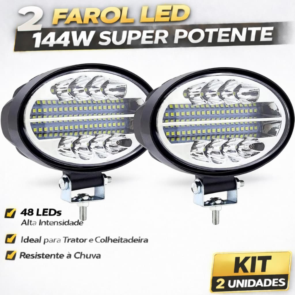 2 Farol Led Oval 144w 12v 24v Caminhão Trator Colheitadeira