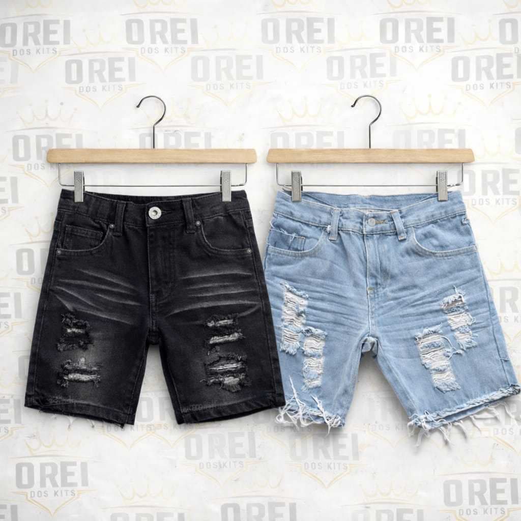 Kit com 2 Bermudas Jeans Infantil Rasgada