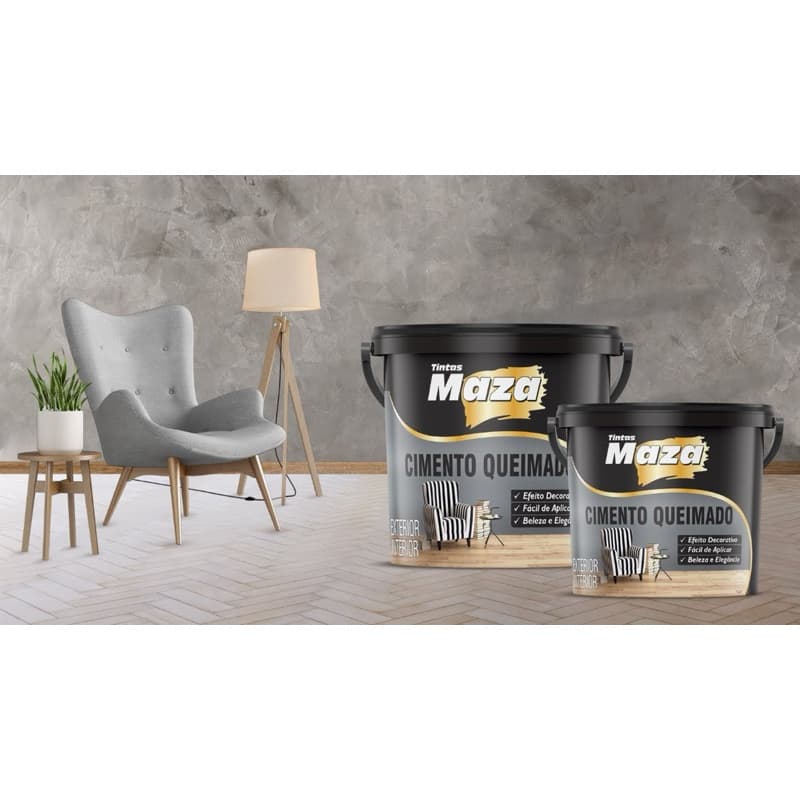 Cimento Queimado Original 23kg Tintas Maza Revestimento Decorativo Parede Interna e Externa Efeito Concreto