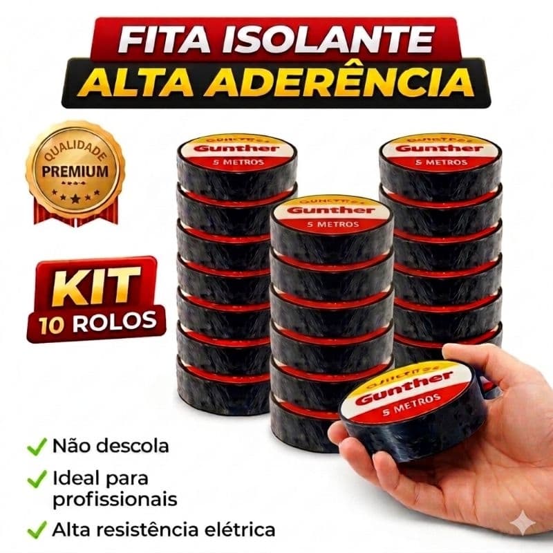 Kit 10 / 7 / 5 Fita Isolante Alta Aderência 5 Metros 10 Unidades Máxima Fixação