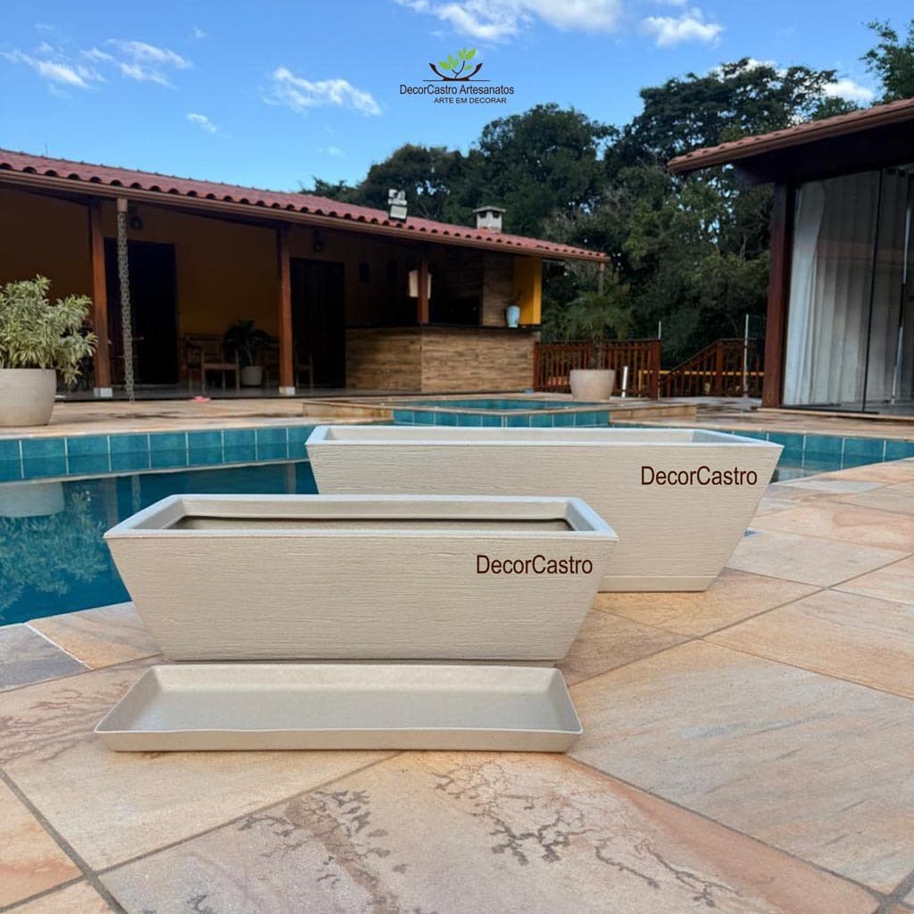 Kit 2 Jardineiras Para Plantas Floreira Escovado P/M Com Prato Coletor Alto Padrão externo